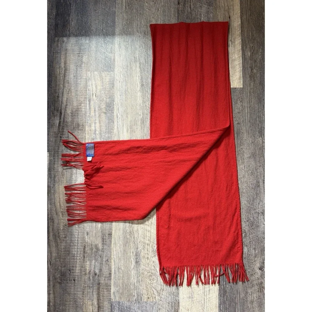 Vintage Pendleton Red Virgin Wool Fringe Scarf Made in USA Solid Winter Unisex